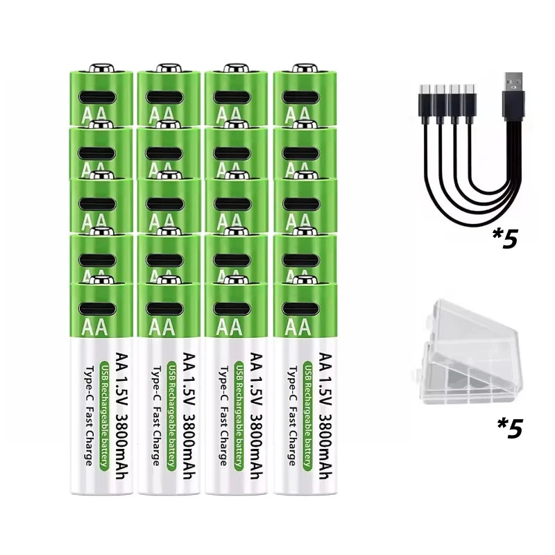 Typ-C-Schnellladung, 1,5 V, 3000/3800 mAh, AA, AAA, wiederaufladbare Li-Ionen-Batterien für Fernbedienung, Maus, Spielzeug, Game-Controller