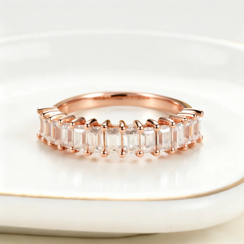 

CxsJeremy Unique Half Eternity Baguette Cut Moissanite Wedding Band 14K Rose Gold Engagement Ring Matching Band for Women Gifts