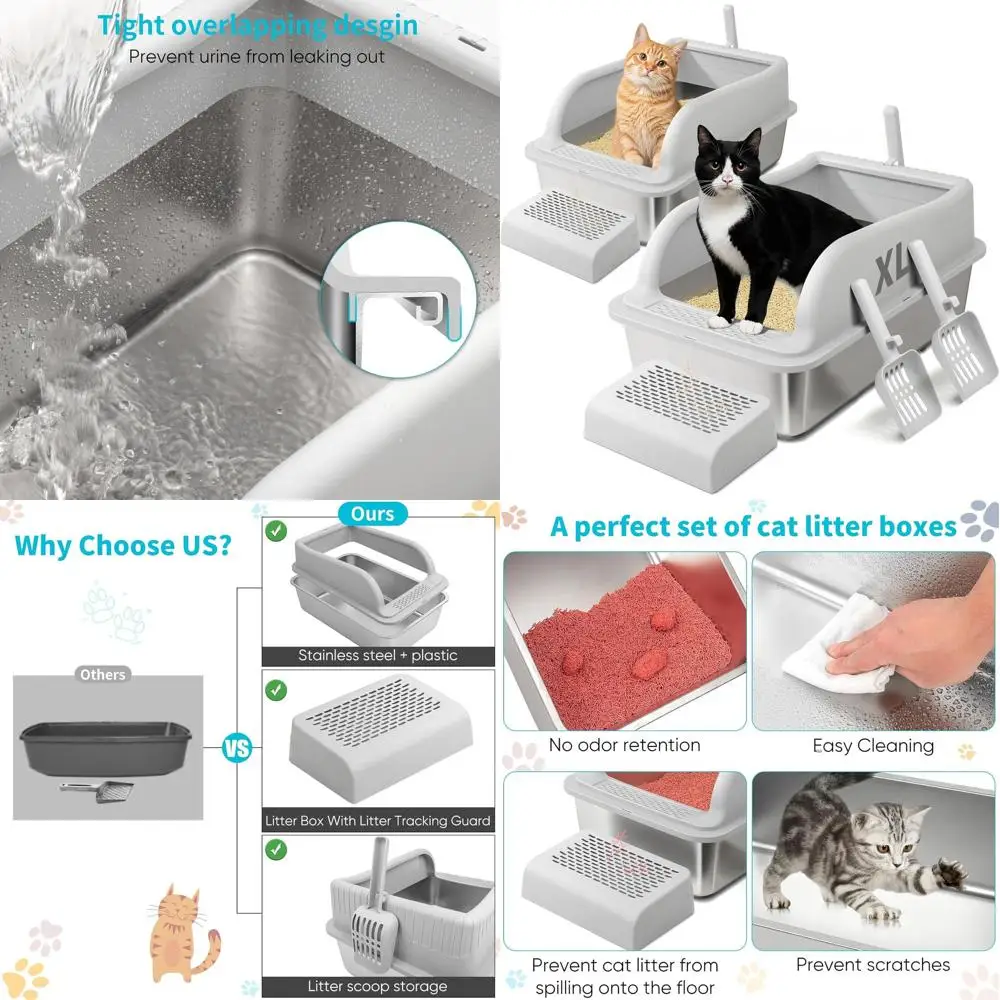 

Extra Large Metal Cat Litter Box with Lid, High-Sided for Big Cats and Kittens, XL Odor-Controlled, Non-Stick, Easy to Clean, St