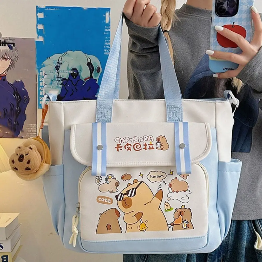 

Lovely Japanese Style Capybara Book Bag Harajuku Nylon Canvas Tote Bag Causal Adjustable Strap Students School Bag Travel