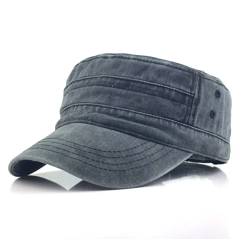 Flat Military Cap for Men  Solid Washed Denim Baseball Cap Summer Tactical Hunting Snapback Vintage Sunshade Sun Dad Hat