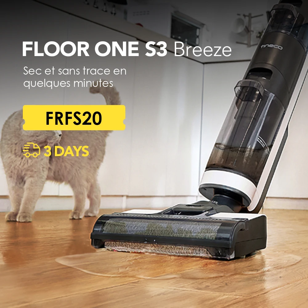 Tineco Floor One S3 Breeze aspirateur Balai électrique sans fil pour lavage à sec et humide, appareil ménager à auto-nettoyage et contrôle intelligent via application mobile