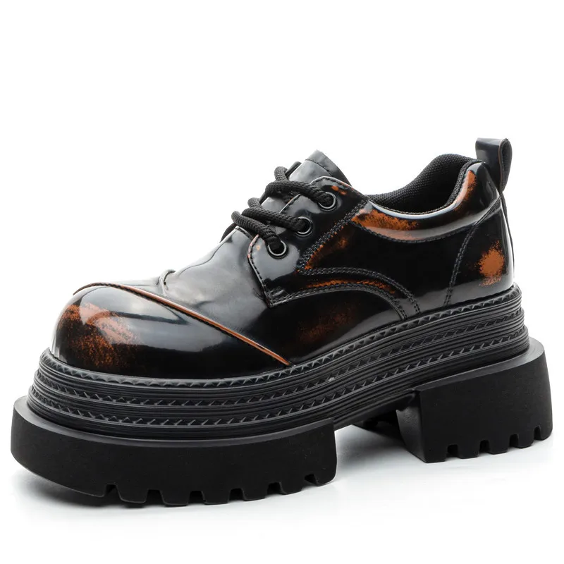 

8CM 10CM Microfiber Leather Breathable Boties Flats British Style Shoes Flats High Brand Round Toe Slip on Women Platform Wedge