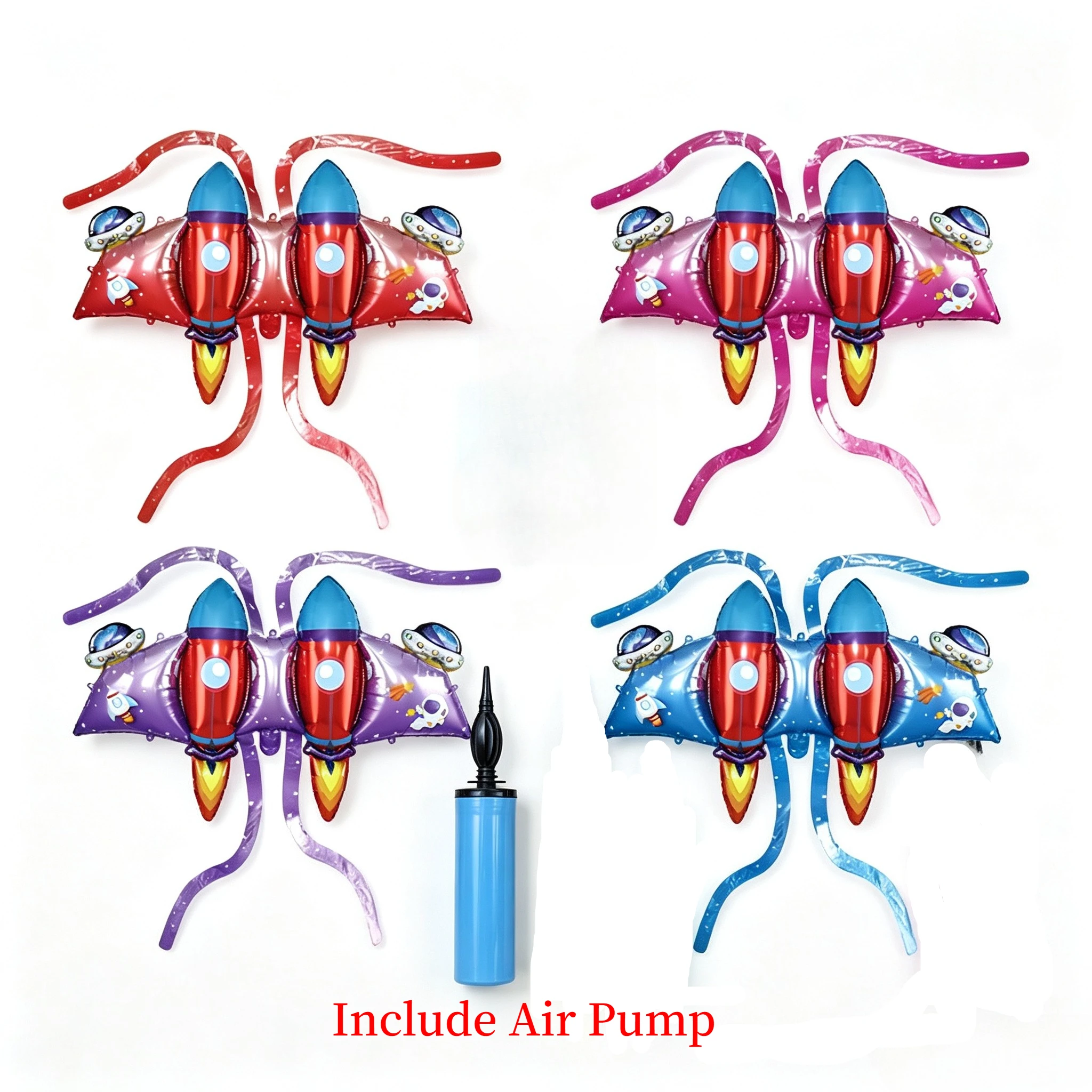 Children Rocket Wing Foil Balloon Back Wear Inflatable Wings With Air Pump For Space Themed Birthday Party Decoration Photo Prop