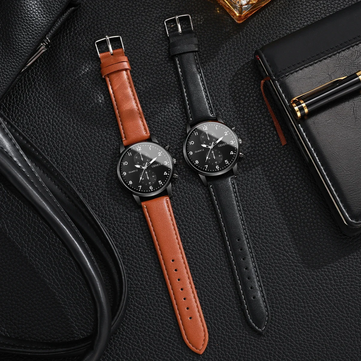 

20262pcs men's three eye business casual trendy belt quartz watch high-end atmospheric watch
