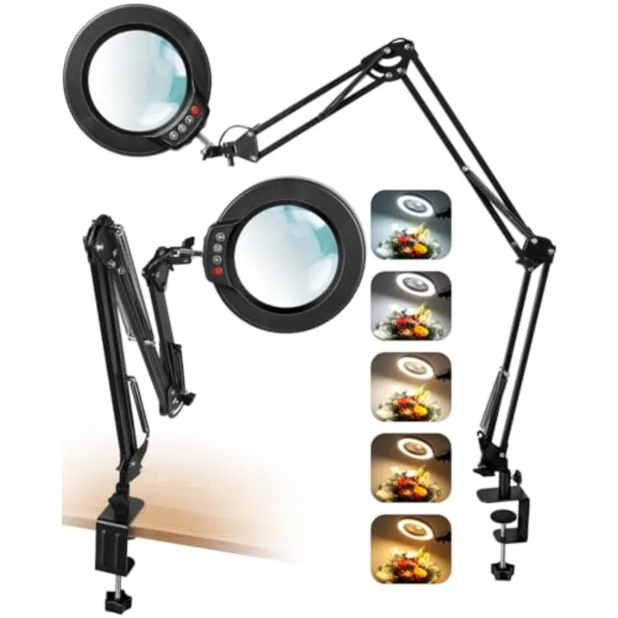 12X Magnifying Glass with LED Light and Clamp