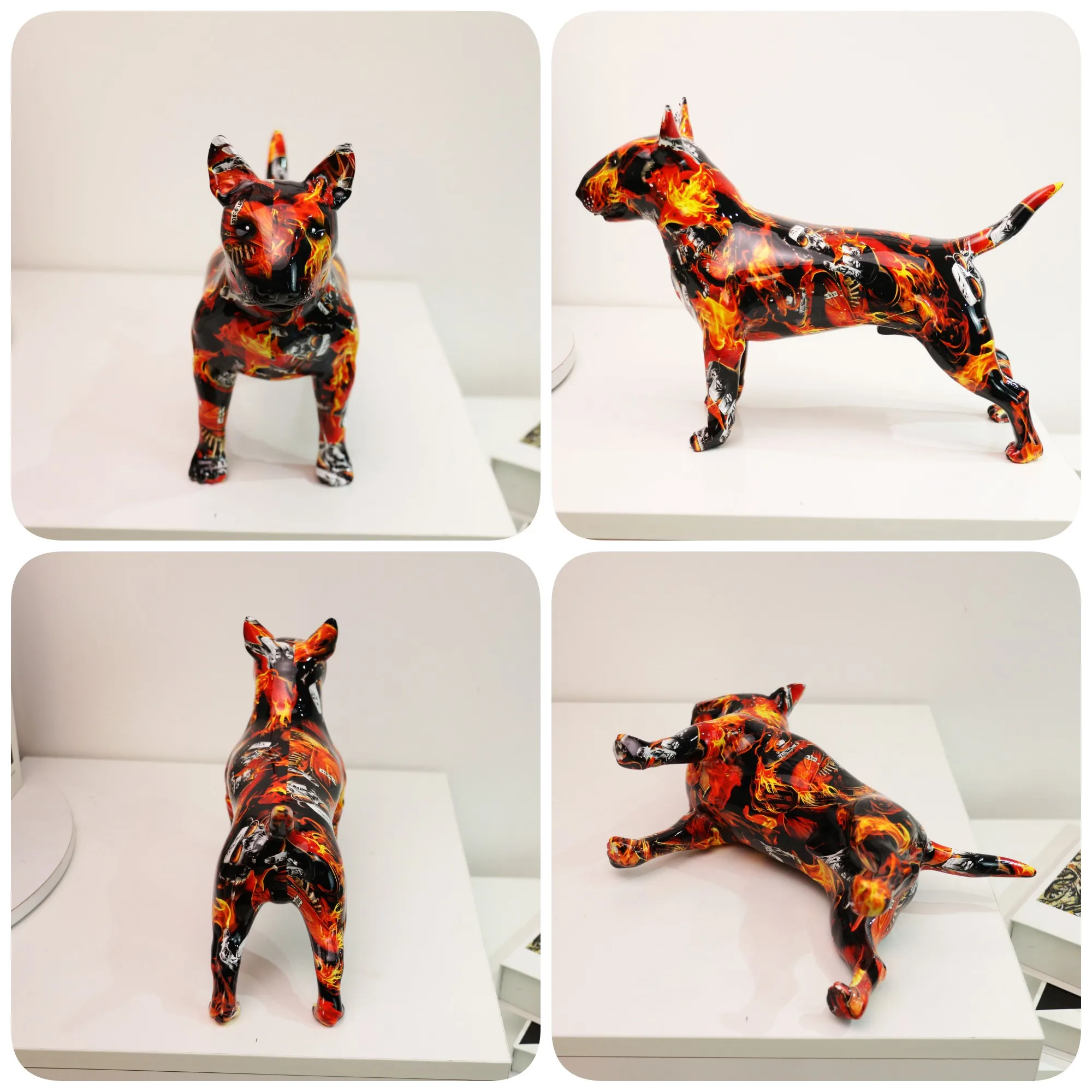 Art Creative Simple Colorful Bull terrier Small English Resin Dog Crafts Home Decoration Color Modern Office Desktop Craft