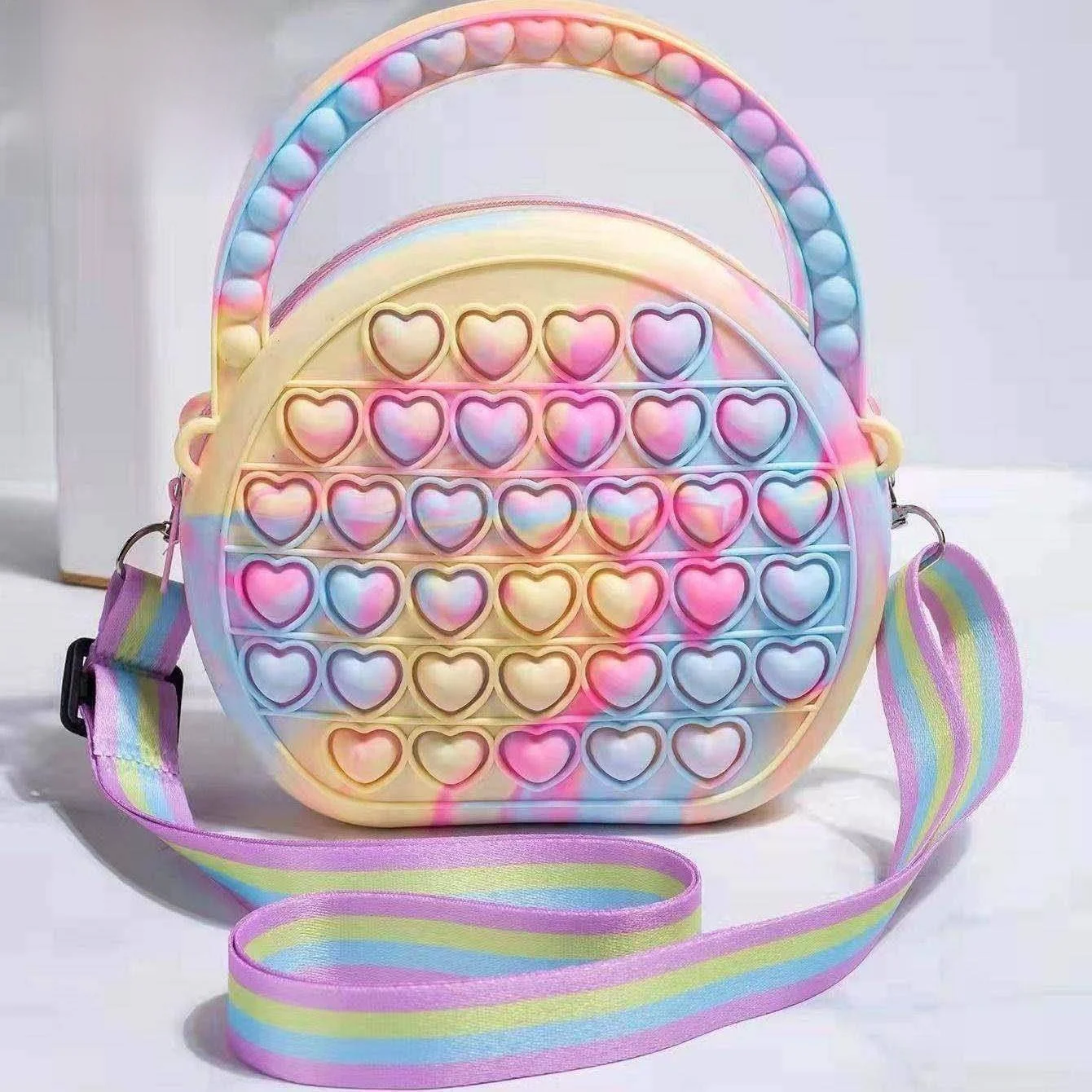 Stress Relief Silicone Jelly Rainbow Bubble Handbag Children's Toy Portable Coin Purse Fashionable Women's Shoulder Bag