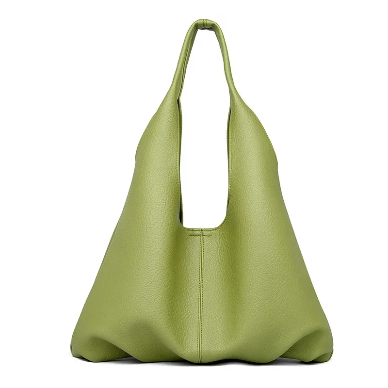 Bolso de cuero suave de gran capacidad para mujer, bandolera Simple de un solo hombro, Color sólido, a la moda, nuevo