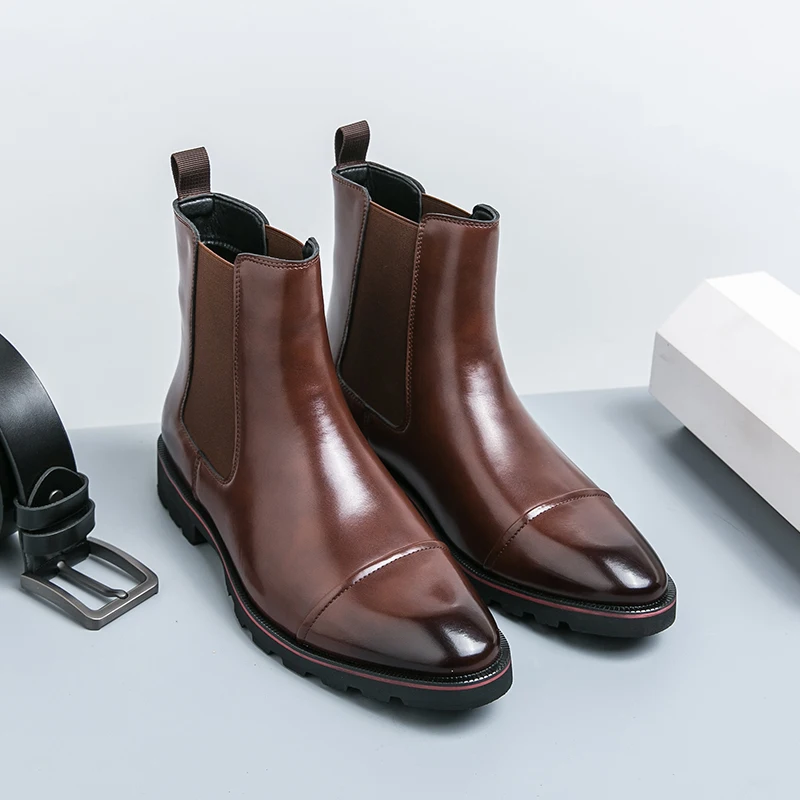 

Men Chelsea Boots PU Solid Color Low Heel Daily Professional Classic Business Men Boots Size 38-46