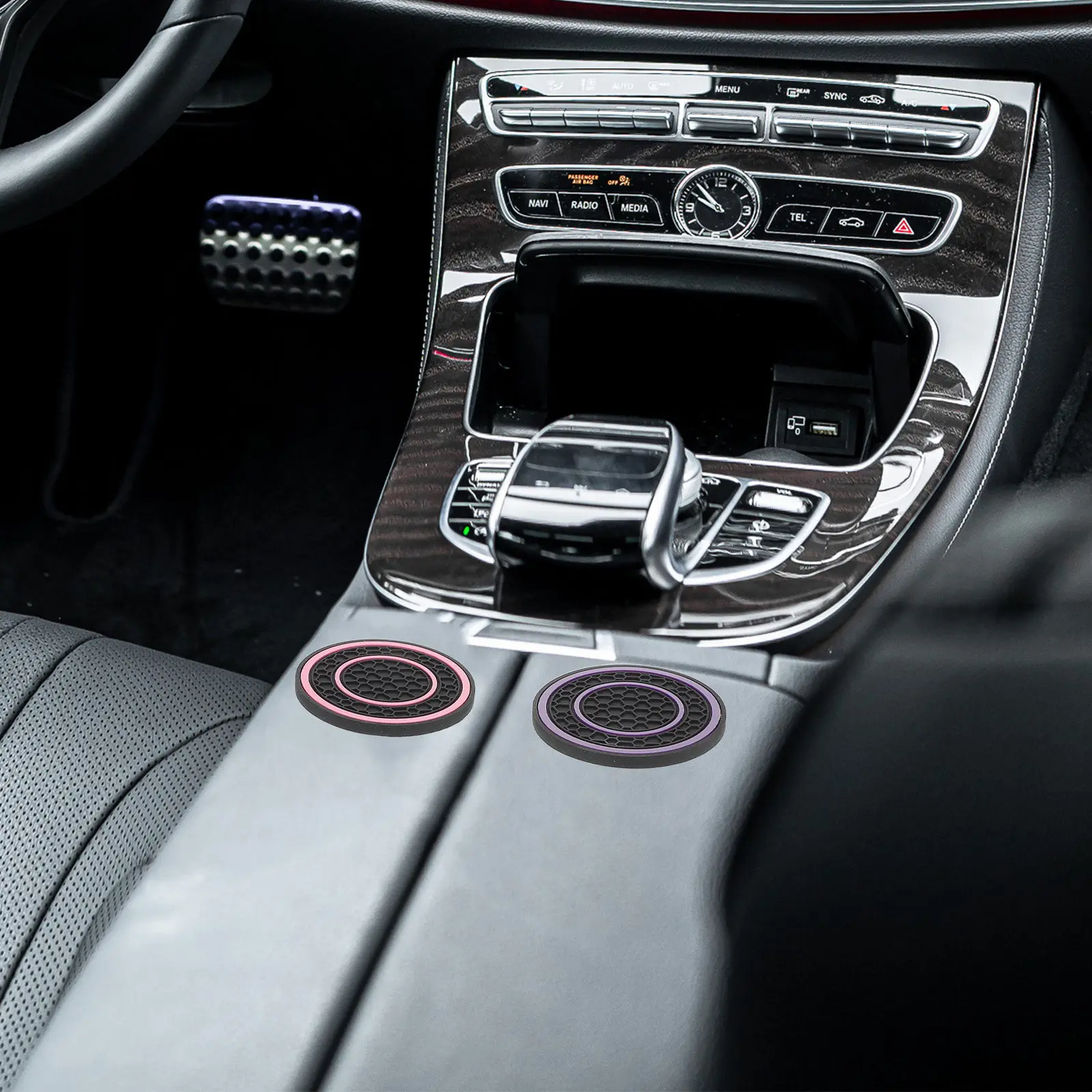 4Pcs Automotive Cup Coaster Set Universal Round Car Cup Mat Non Slip Silicone PVC Material for Truck Car Suv Interior