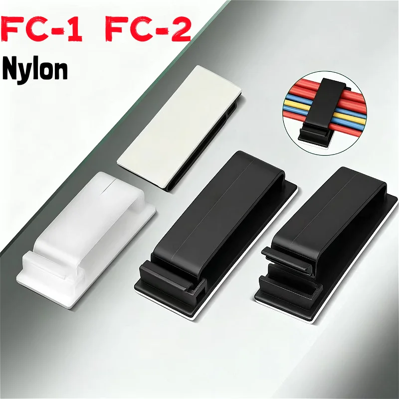 FC-1 FC-2 White Black Nylon Cable Fixing Clip Cable Wire Sorting Buckle Chassis Organizer Self-adhesive Durable Cable Clamps