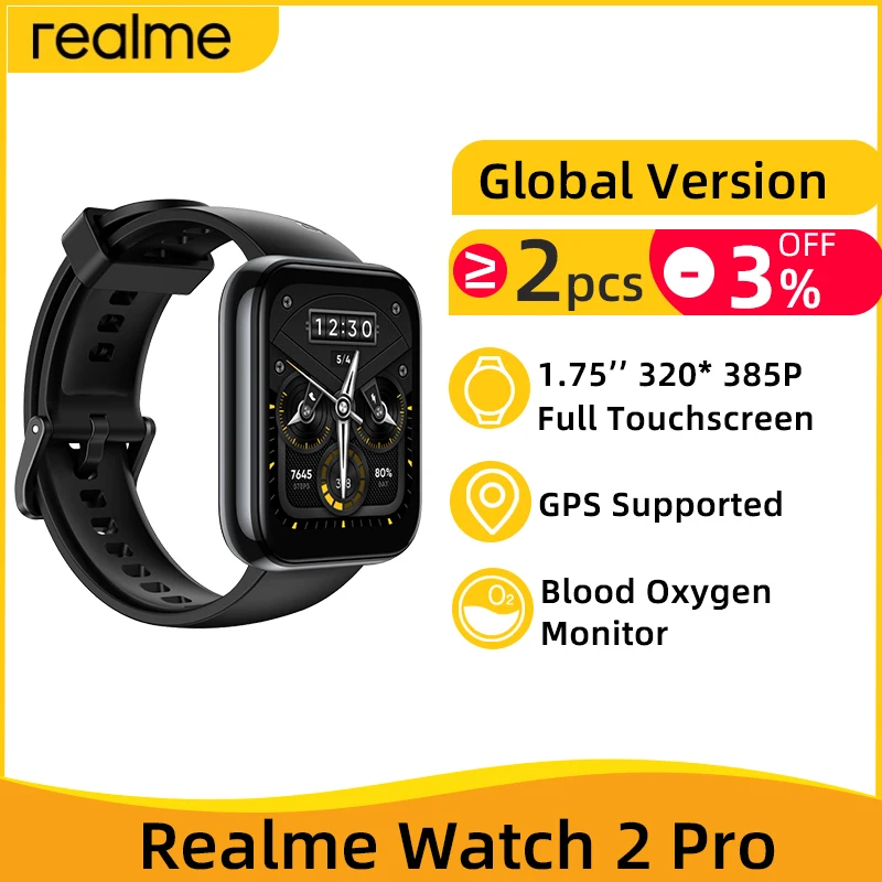 Global Version realme Watch 2 Pro Smart Watch 1.75\'\' Blood Oxygen Monitor Hear Rate Smartwatch GPS 14Day Battery Life IP68 Watch