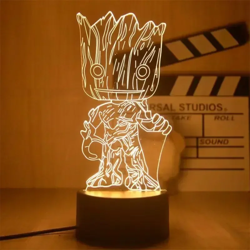 Marvel Avengers Groot Night Light Anime Toys Action Figure Disney lampada da tavolo Tree Man Groot modello acrilico bambini regali di natale