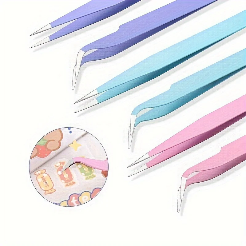 다기능 직선 및 곡선형 스테인레스 스틸 핀셋, 속눈썹 연장 및 이식 도구 2개/세트