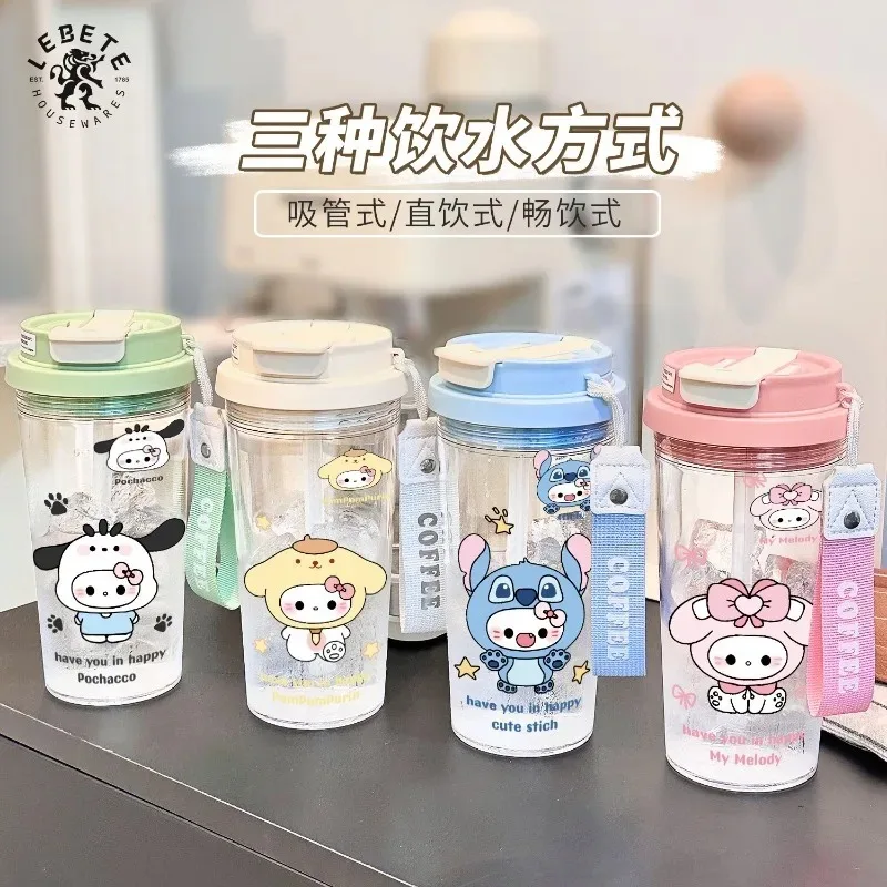 

My Melody Anime Kawaii Sanrio Ins Fashion Summer New Portable Water Cup Cute Cartoon Plastic Straw Bottle Gifts for Kids