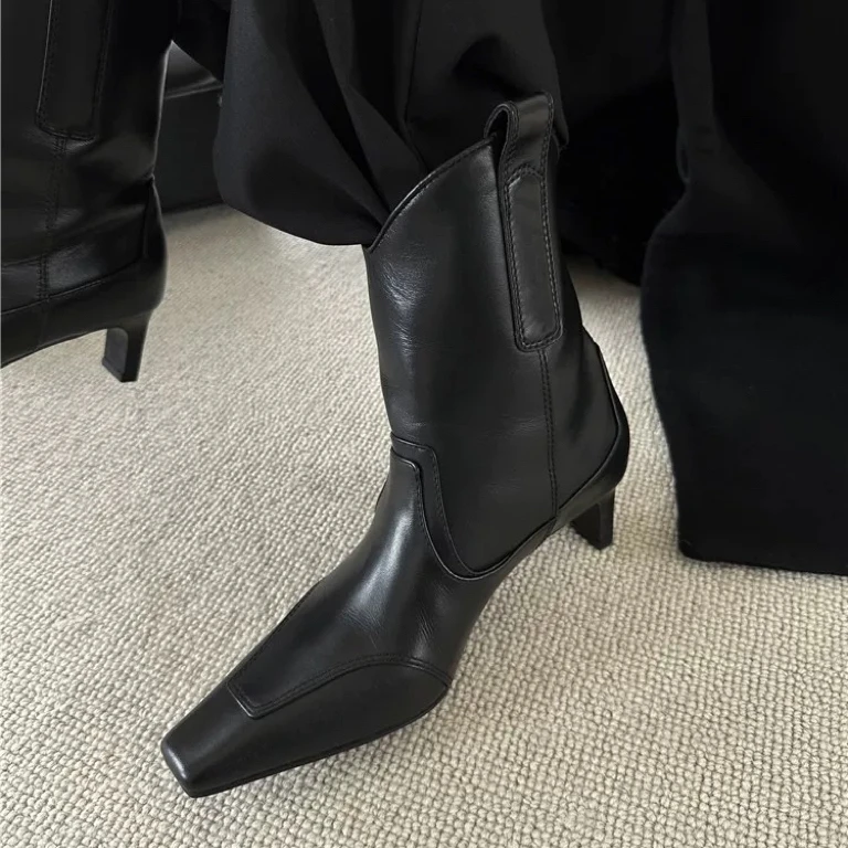 

Ботильоны на высоком каблуке с острым носком и v-образным вырезом, туфли на шпильке в стиле вестерн, универсальные короткие ботинки из мягкой кожи, Botas Femininas