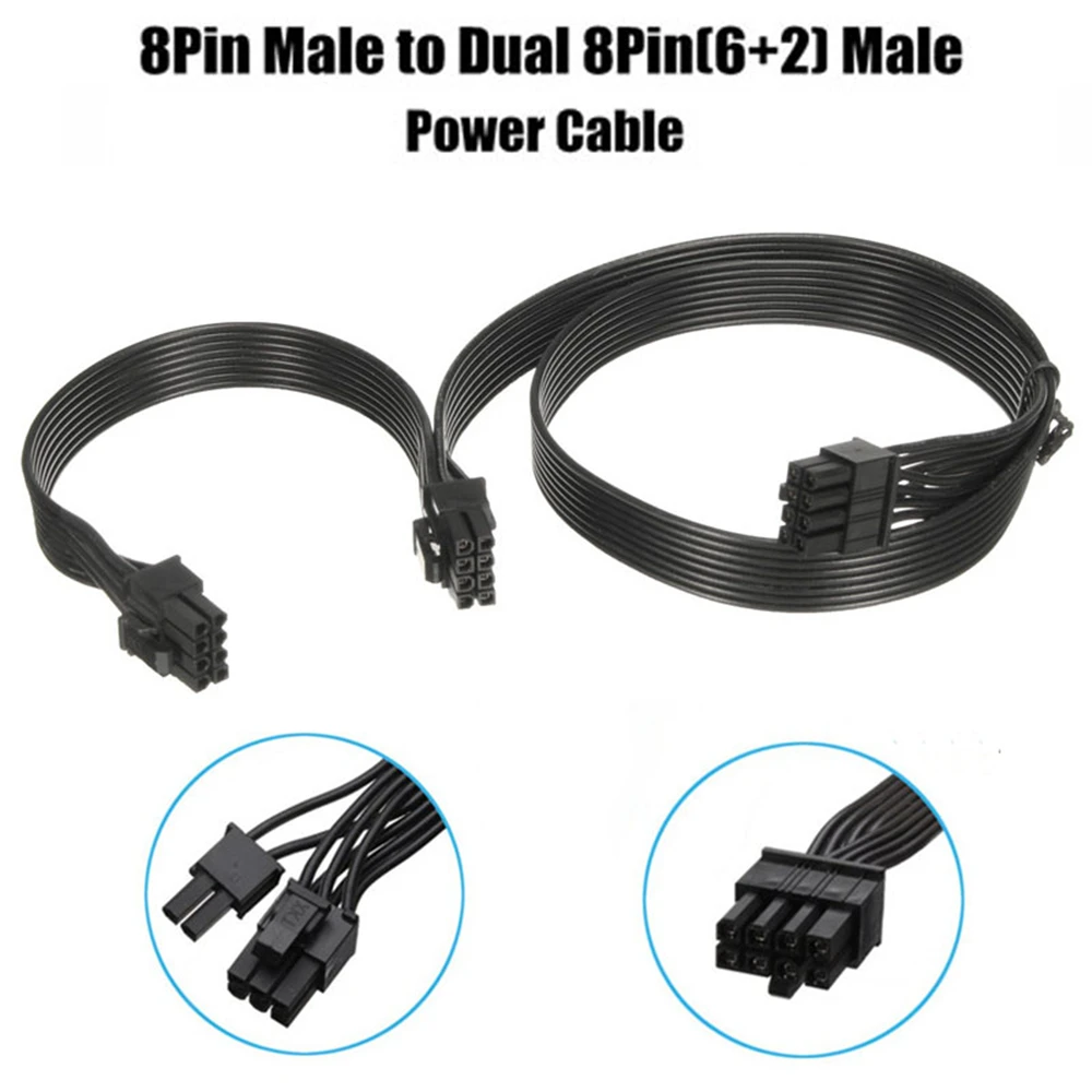 8 Pin Male 60cm Dual 8Pin Video Graphics 8Pin(6+2) GPU Power Extension Power Cable Cord