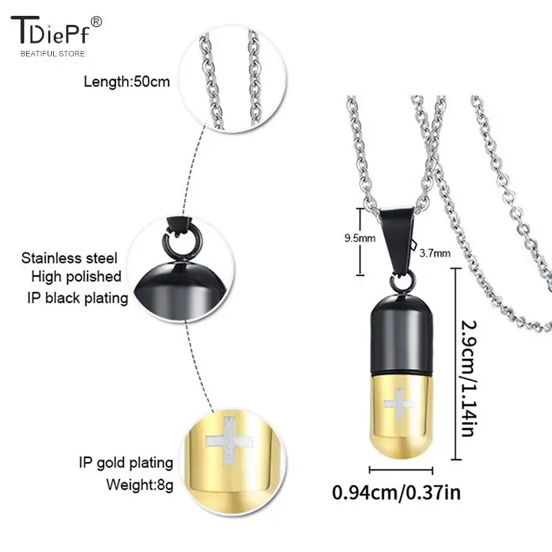 1PCS  Waterproof Pill Bottle Necklace Pendant Memorial Hollow Tube Stainless Steel For Men Women Jewelry Pill Bottle Case Holder