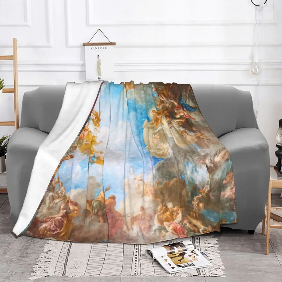 Fresco Of Angels Francois Boucher Blanket Flannel Textile Decor Romantic Roman Warm Throw Blanket for Home Couch Bedspread