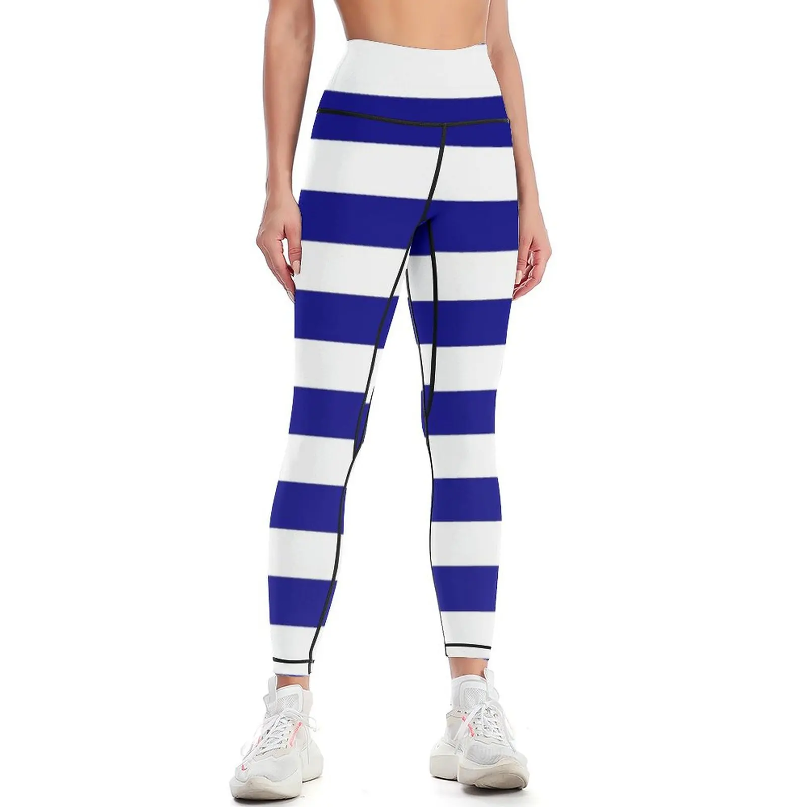 Blue and White Horizontal Stripes Leggings Women's sports pants leggins push up woman Womens Leggings