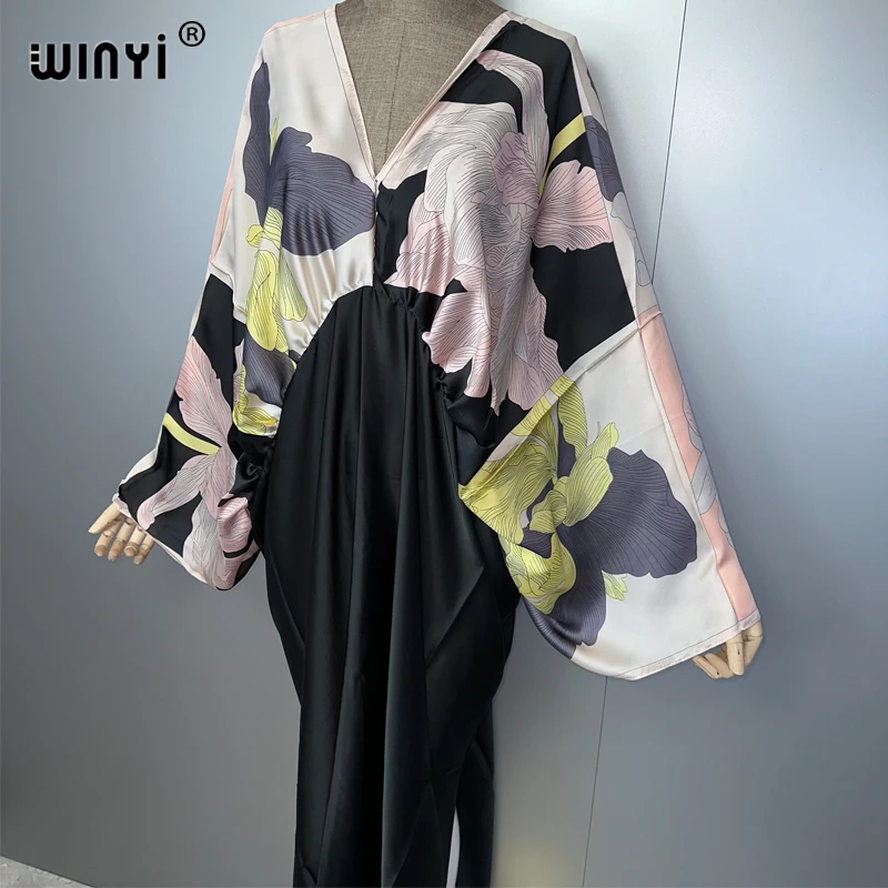 WINYI drucken sommer maxi kleid Muslimischen Abaya Dame strand cover up muslimische frau kleider Beachwear mode Kaftan abaya dubai luxus