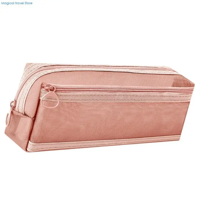 N2UB Double Layers Mesh Pencil Case Pen Bag Large Capacity Pen Case Pencil Clear Pencil Bag Desk Organizers for Student
