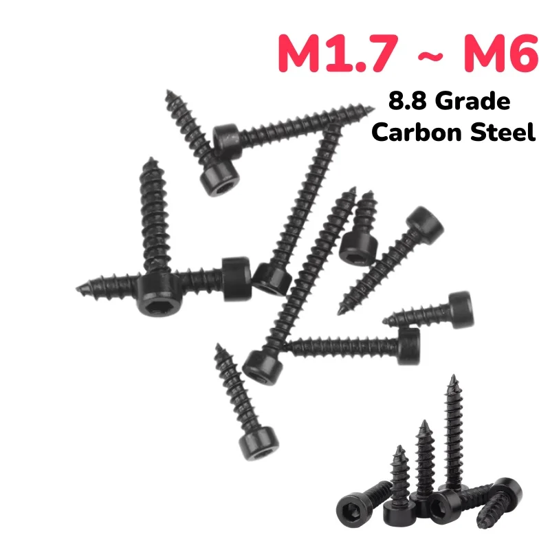 M1.7 ~ M6 8.8 Grade Carbon Steel Hexagon Socket Cap Head Self Tapping Screw Black Allen Cup Head Screw for Speaker