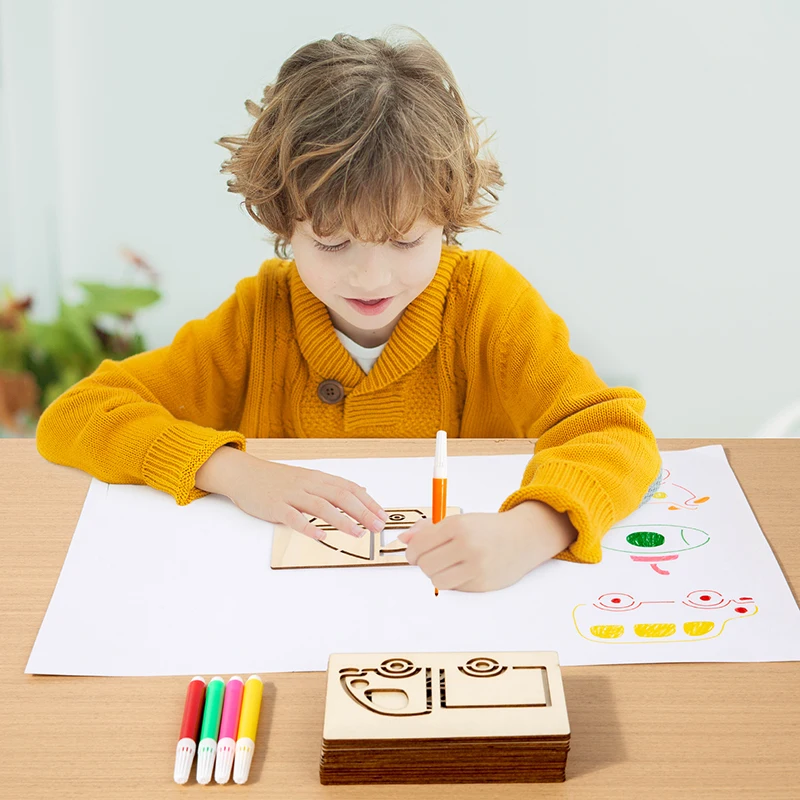 Montessori houten tekentafel voor kinderen, speelgoed, doe-het-zelf-schildersjablonen, sjabloon, ambachtelijk speelgoed, puzzel, vroeg educatief speelgoed voor kinderen, cadeau