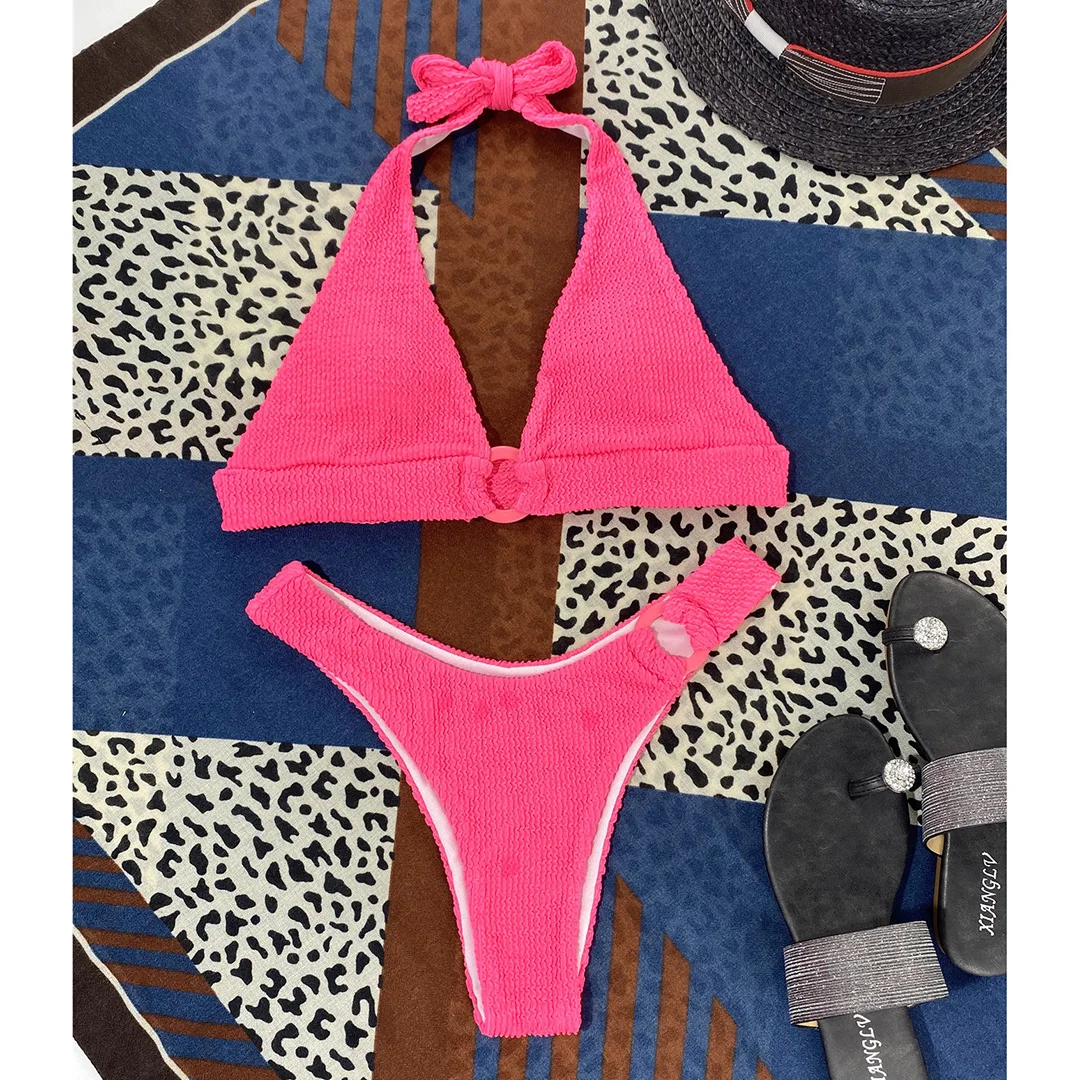Halter Bikini mit Falten, Damen-Badeanzug, zweiteiliger Bikini-Set, brasilianischer Badeanzug, Badebekleidung, Modell V2922 – Detail 31