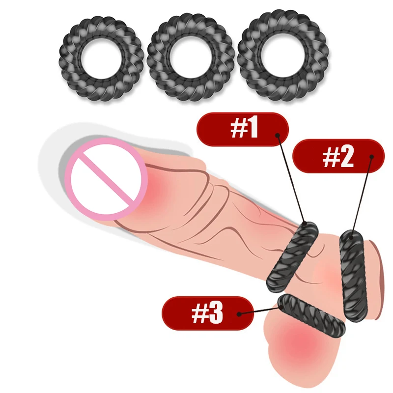 3pcs/Set Durable Cock Ring Reusable Penis Rings Male Delay Ejaculation Lasting Cockring Extension Condom Sex Toys For Men