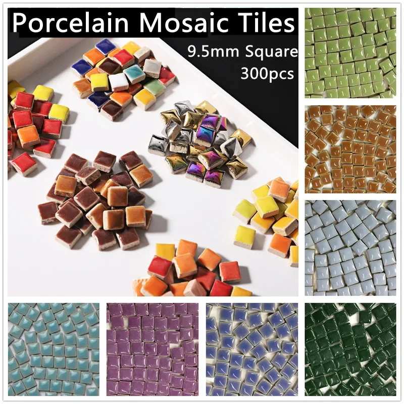 300 sztuk (ok. 300g/10.6oz) porcelana płytki z mozaiką 9.5mm kwadratowy mozaika ceramiczna Making płytka 4mm grubość DIY rzemiosło materiały