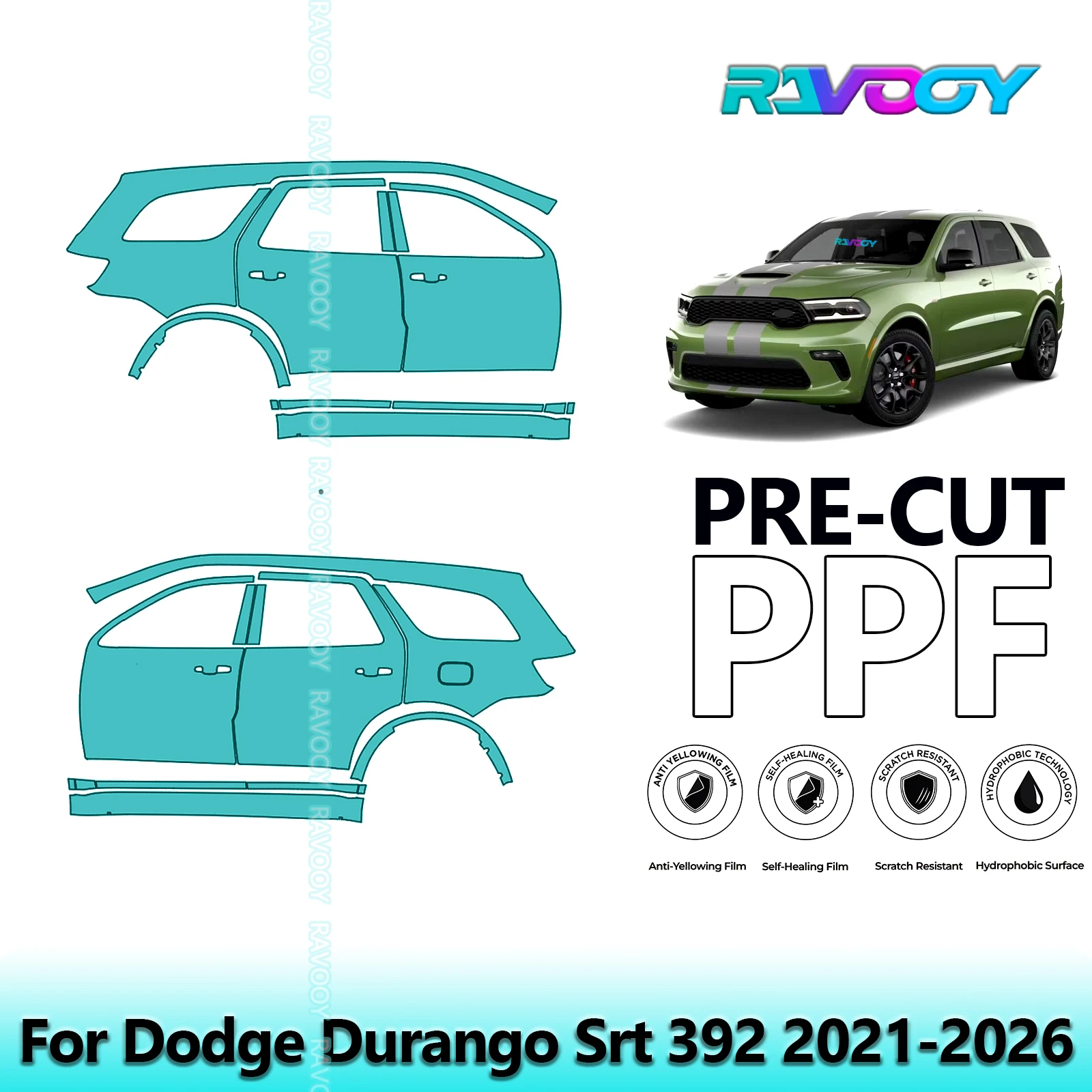 

For Dodge Durango Srt 392 2021-2026 8.5mil Clear Matte Pre-Cut PPF Door & A/B Pillar Kit TPU Paint Protection Film Set