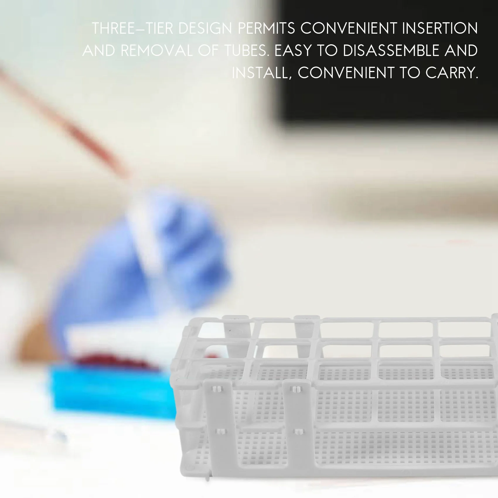 3 Packs Plastic Test Tube Rack, 21 Holes Lab Test Tube Rack Holder for 30mm Test Tubes, White, Detachable (21 Holes)