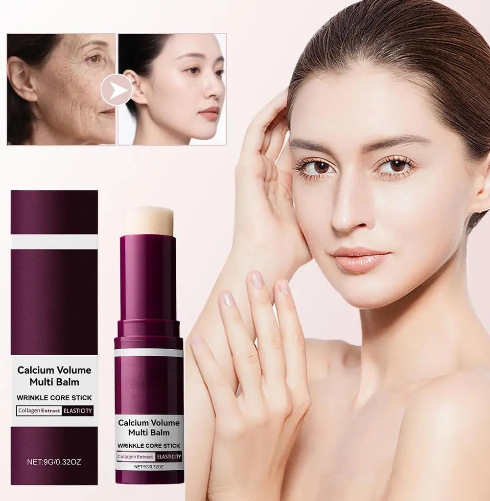 Bálsamo múltiple con volumen de calcio, barra coreana para el cuidado de la piel, crema facial y para ojos, colágeno, hidratación profunda, antiarrugas, adecuado para premaquillaje