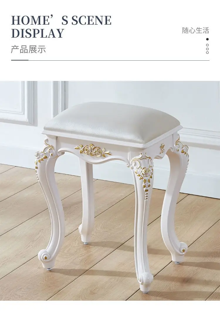 European American Style Dressing Stools Makeup Stool Soft Small Square Ottomans Household Chairs Princess Bedroom Nail Stools