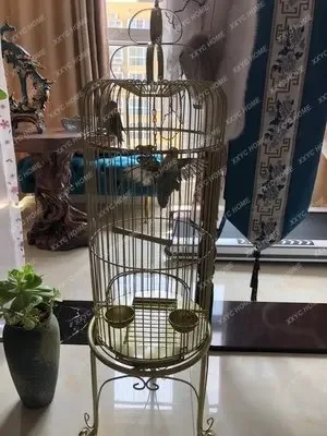 Parrot Xuanfeng Finch Big Brother Ji Tiger Skin Villa Large round Metal Foot Rack Bird Cage