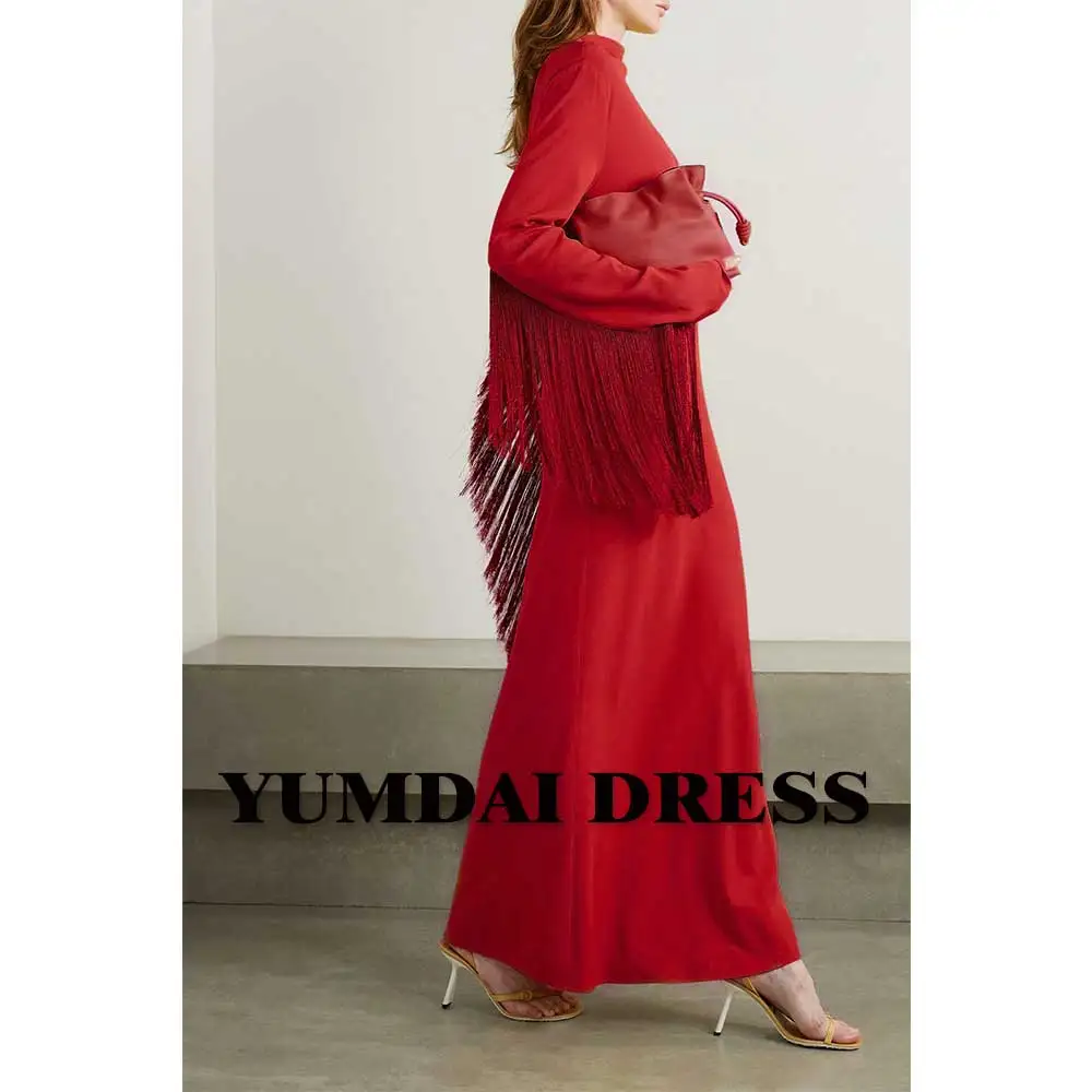 YUMDAI Elegant Red Flow Saudi Arabia Long Sleeve Evening Gown 2023 Ladies Formal PROM Dress Fall Special Occasion Mom Dress