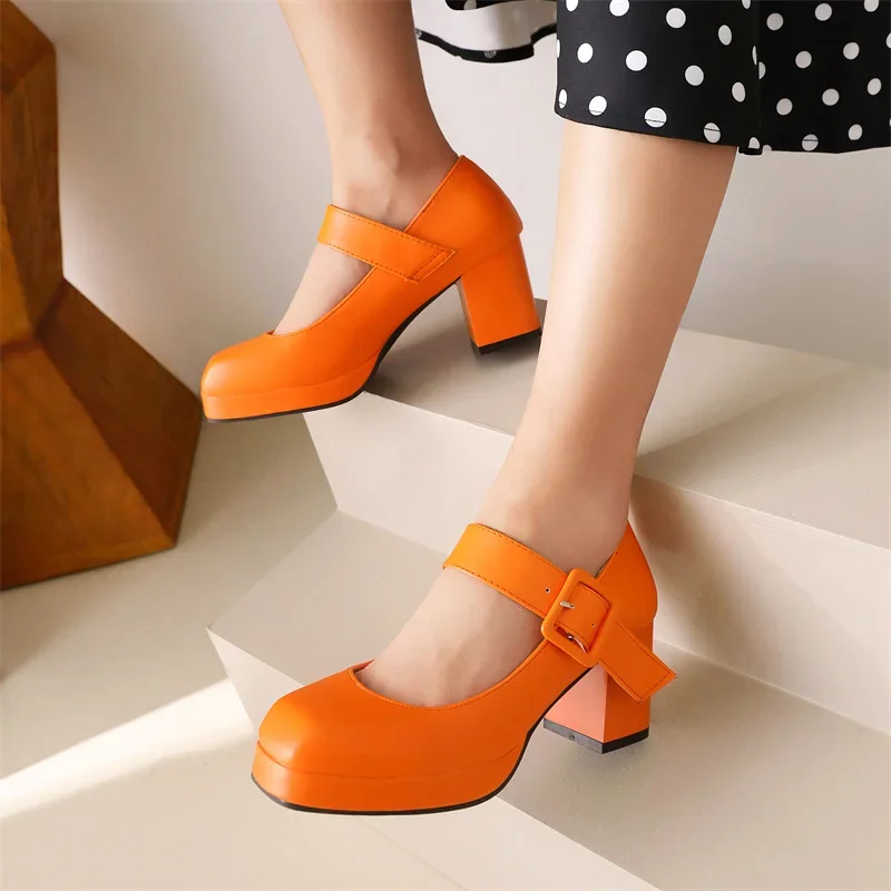 

YMECHIC Fashion Buckle Women's Pumps Square Toe Thick Platform Heels Waterproof High Heels Wedding Bride Shoes Oversized 45