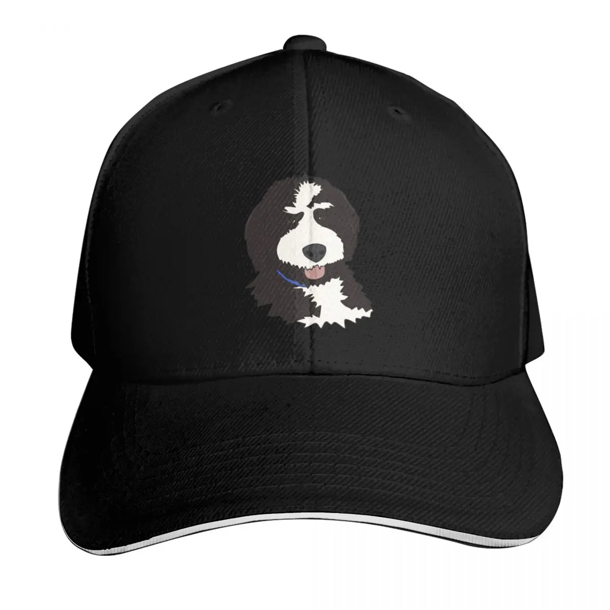 Gorra de béisbol Bernedoodle con visera de dos tonos en contraste, cierre ajustable, visera plana y correa trasera, estilo "dad hat".