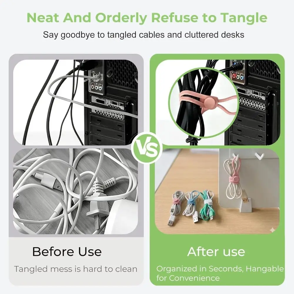 5pcs Multipurpose Cable Ties Tangle-Free Reusable Cord Organizer Adjustable Length Cord Management Straps Kitchen Accessories