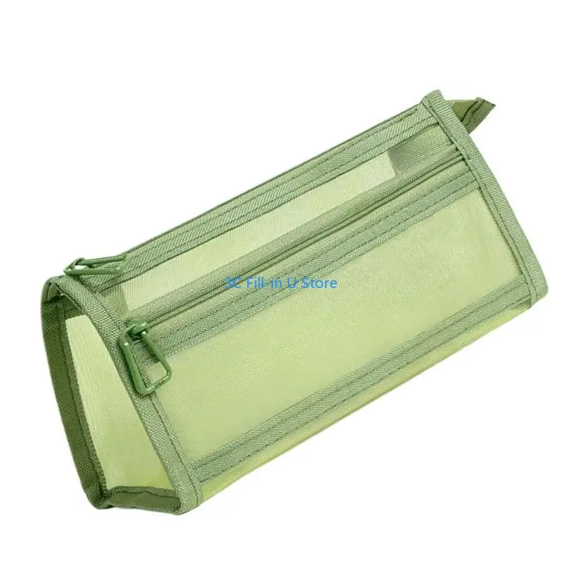 G8TA Double Camadas Mesh Lápis Bolsa caneta capa capacidade Caso capa Lápis Clear Lápis Os para