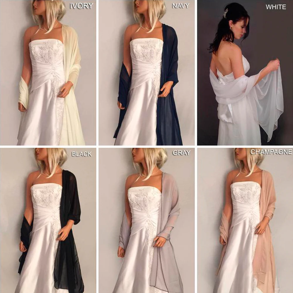 Chiffon Bridal Wrap Wedding Shawl Scarf Sheer Prom Bridesmail Evening Cover Up Long Shrug Stole