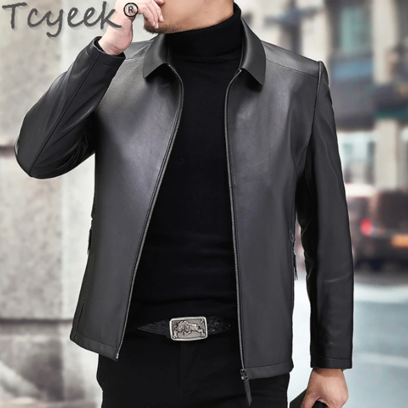 

Tcyeek Real Leather Jacket Men Clothing Sheepskin Short Jackets for Men Spring Black Motorcycle Thin Slim Coat Jaqueta Masculina