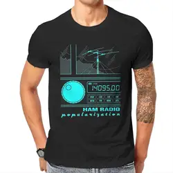 HAM Radio Amateur Operator Cyan Lines Men's T Shirt  Vintage Tees Short Sleeve Crewneck T-Shirt 100% Cotton 4XL 5XL Tops