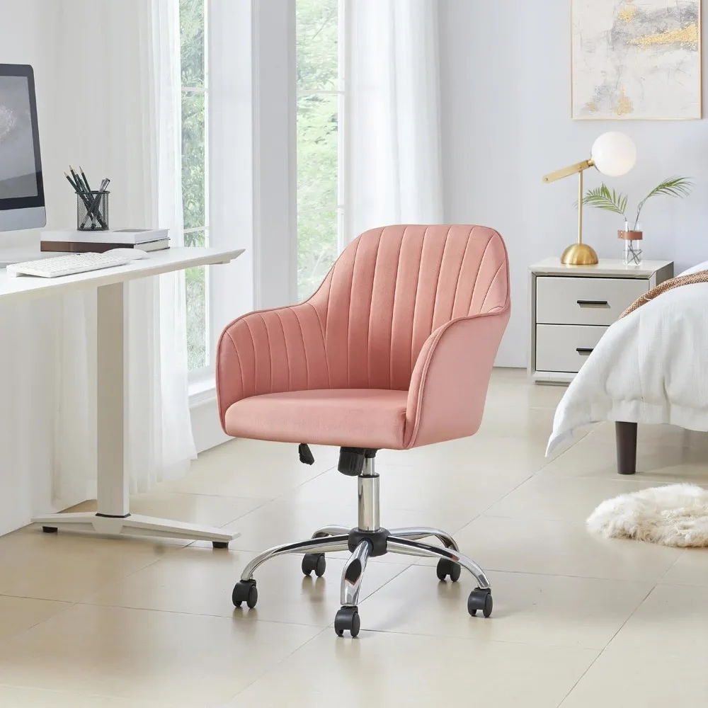 Silla de tocador de terciopelo para maquillaje, bonita silla de oficina, escritorio estético, altura ajustable, sillas de trabajo giratorias de 360 °, silla de ordenador rosa