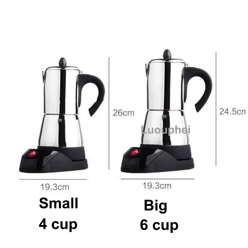 ماكينة صنع القهوة الكهربائية 220 فولت 300 مل 6 أكواب من الفولاذ المقاوم للصدأ وعاء موكا ماكينة صنع القهوة الإيطالية الكهربائية Percolator للمنزل فضي
