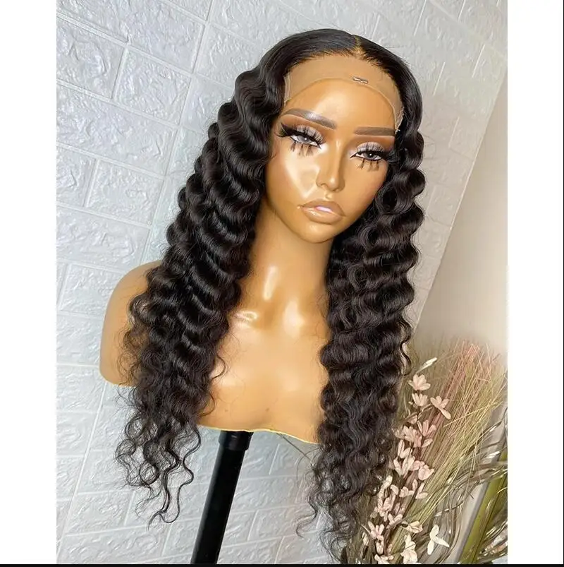 Perruque Lace Front Wig bouclée sans colle pour femmes, Deep Long, Natural Black, Soft, 180 Densité, Baby Hair, Degré de chaleur, Pre-Plucked, 26 ", 03/3