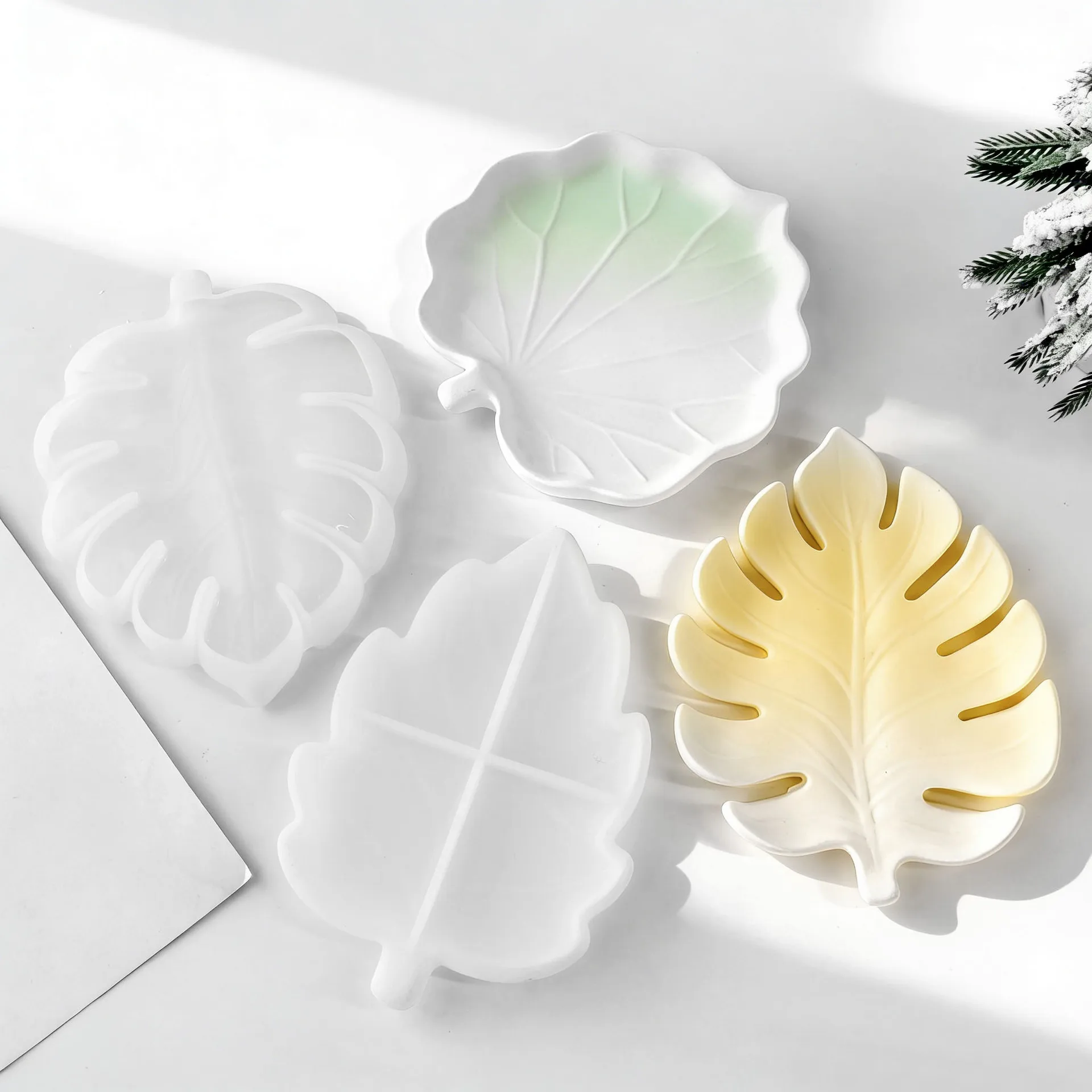 DIY Gypsum Form Leaf Coaster Silicone Mold Geometric Leaves Plaster Epoxy Resin Mould Handmade Storage Tray Desktop Decor Molds view 4