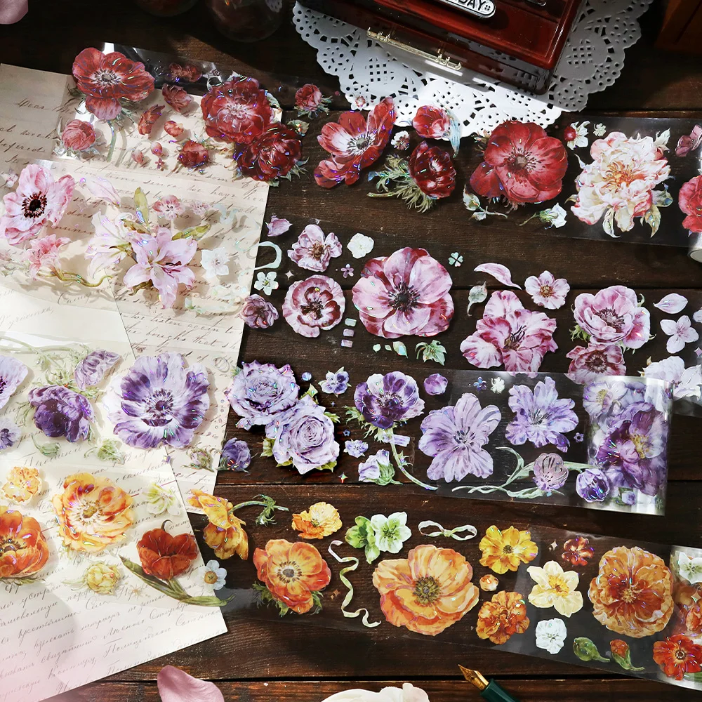 60mm * 2m Kawaii Ins Shell Light Flower PET Sticker Tape DIY Handmade Scrapbooking Material Aesthetic Masking Tape
